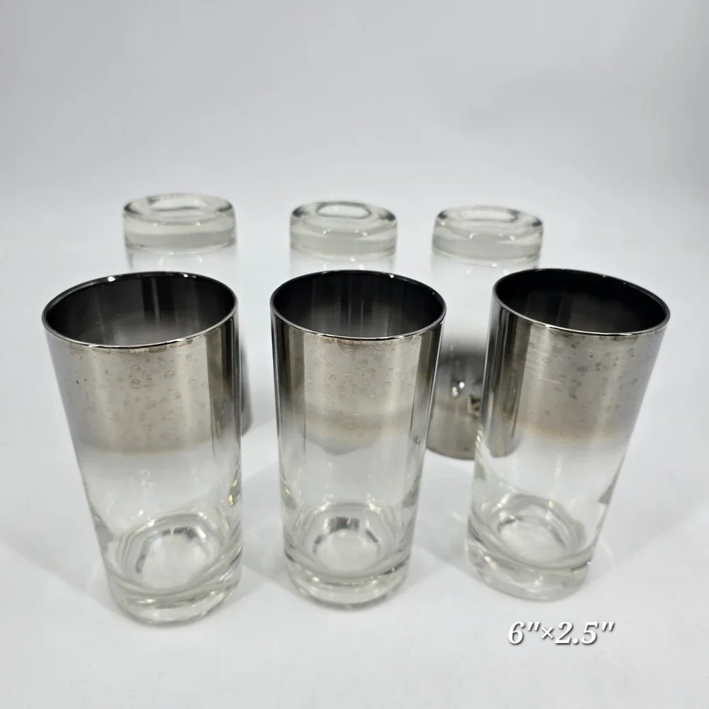 Vintage Silver Fade Highball Glasses Set of 6 Mid Century Dorothy Thorpe Style